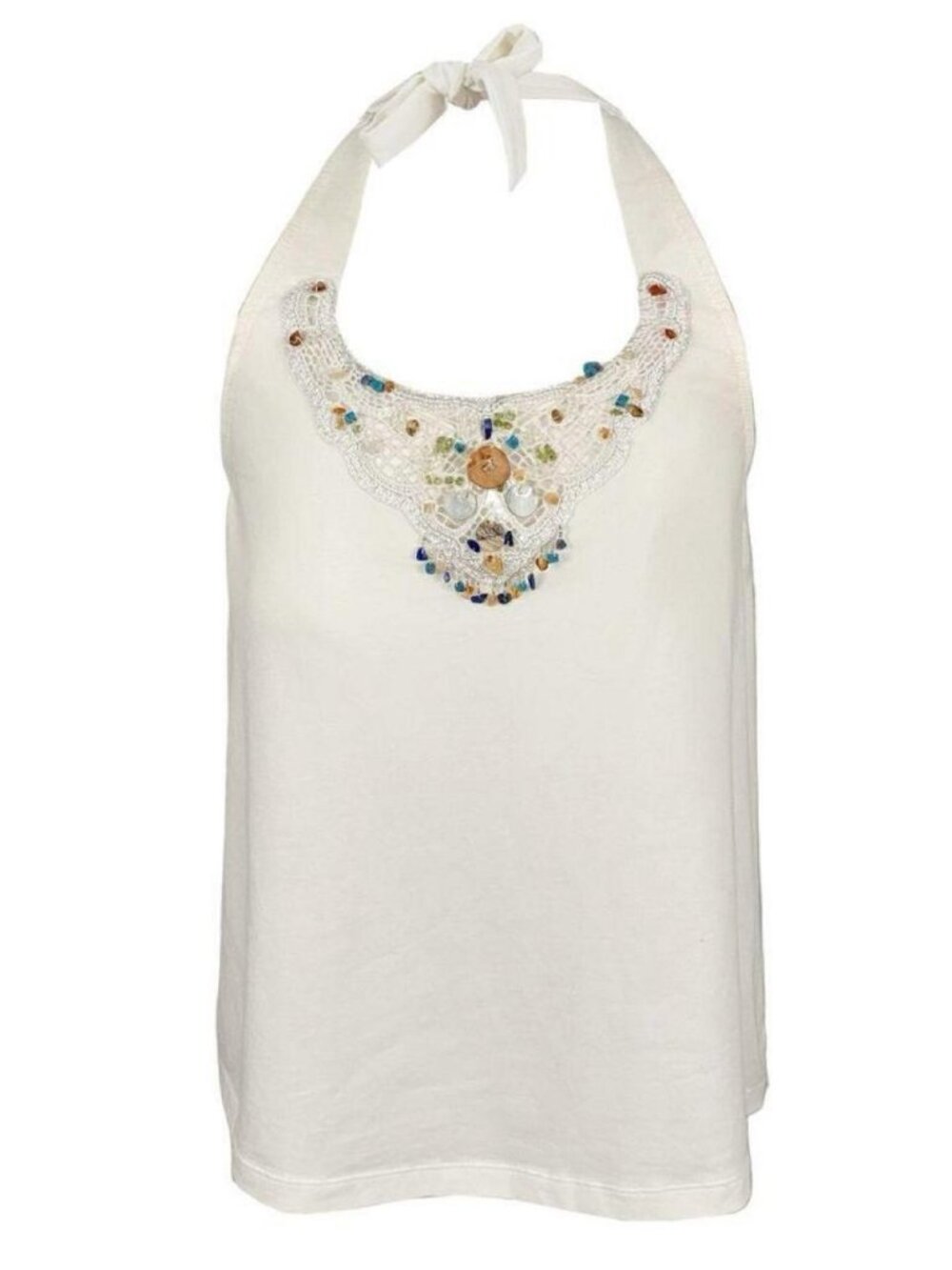 2000s White Embellished Cotton Halter Top